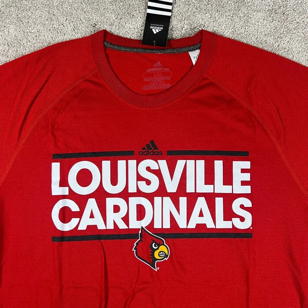Adidas‎ Mens Large Red NCAA Louisville Cardinals Football Ultimate T-Shirt NWT